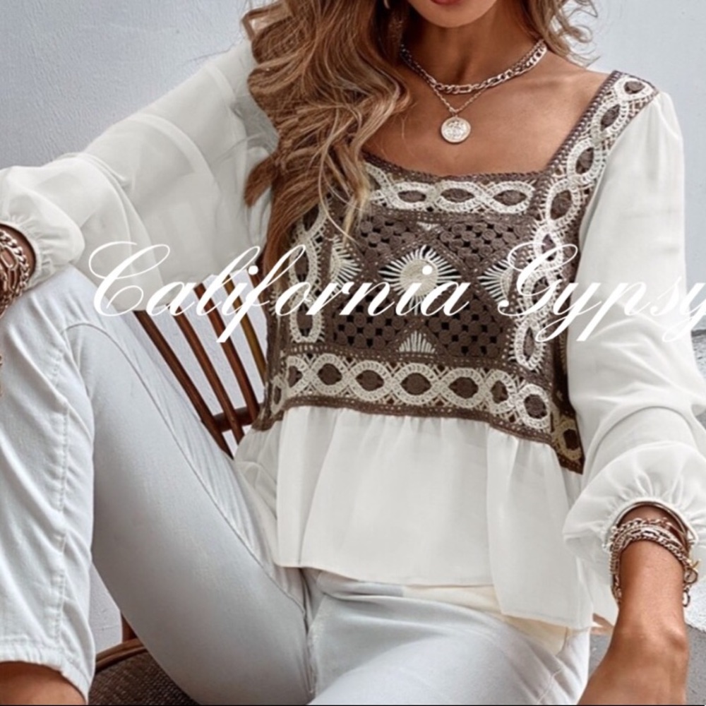 Bohemian Chic Chiffon Knit Blouse - Picture 4 of 11